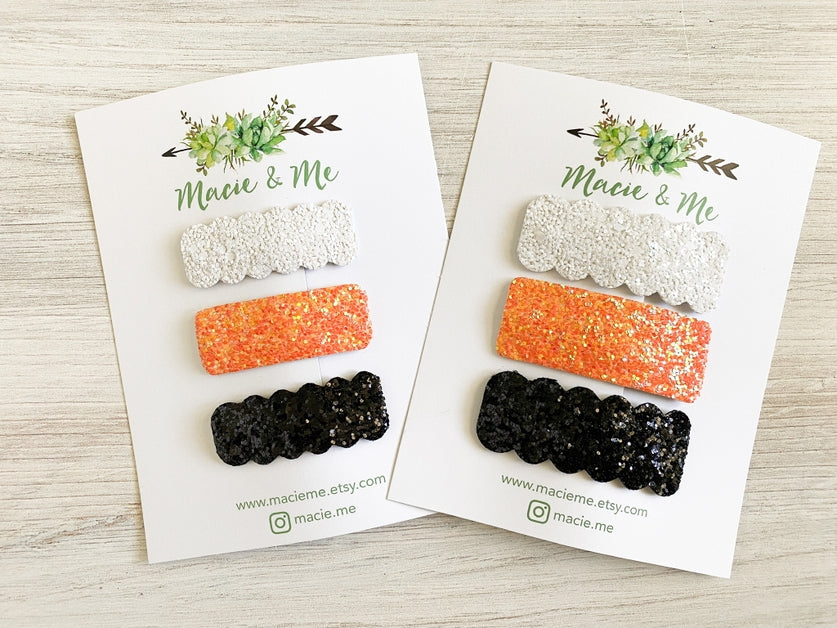 Set of 3 Snap Clips - Halloween Glitter