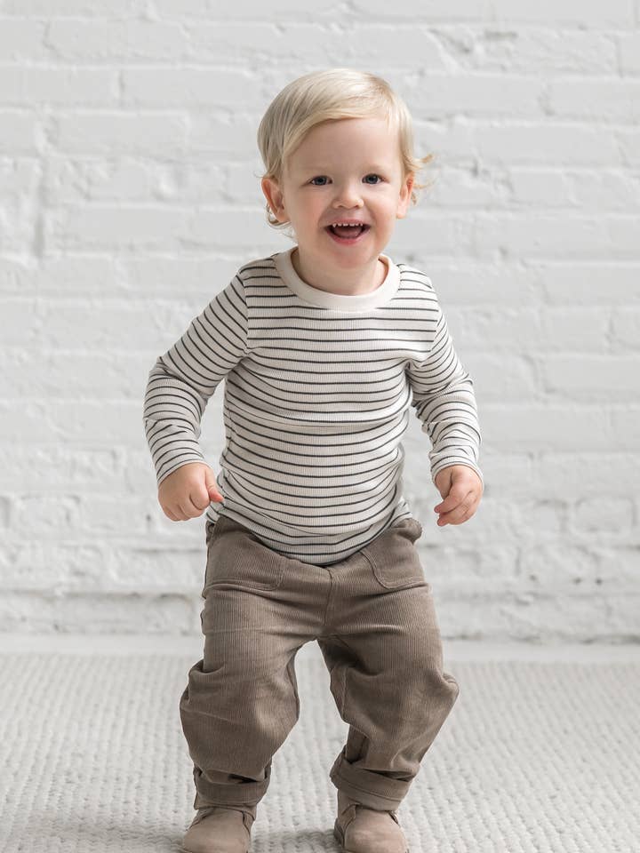 Rory Ribbled Long Sleeve Top - Olive Stripe