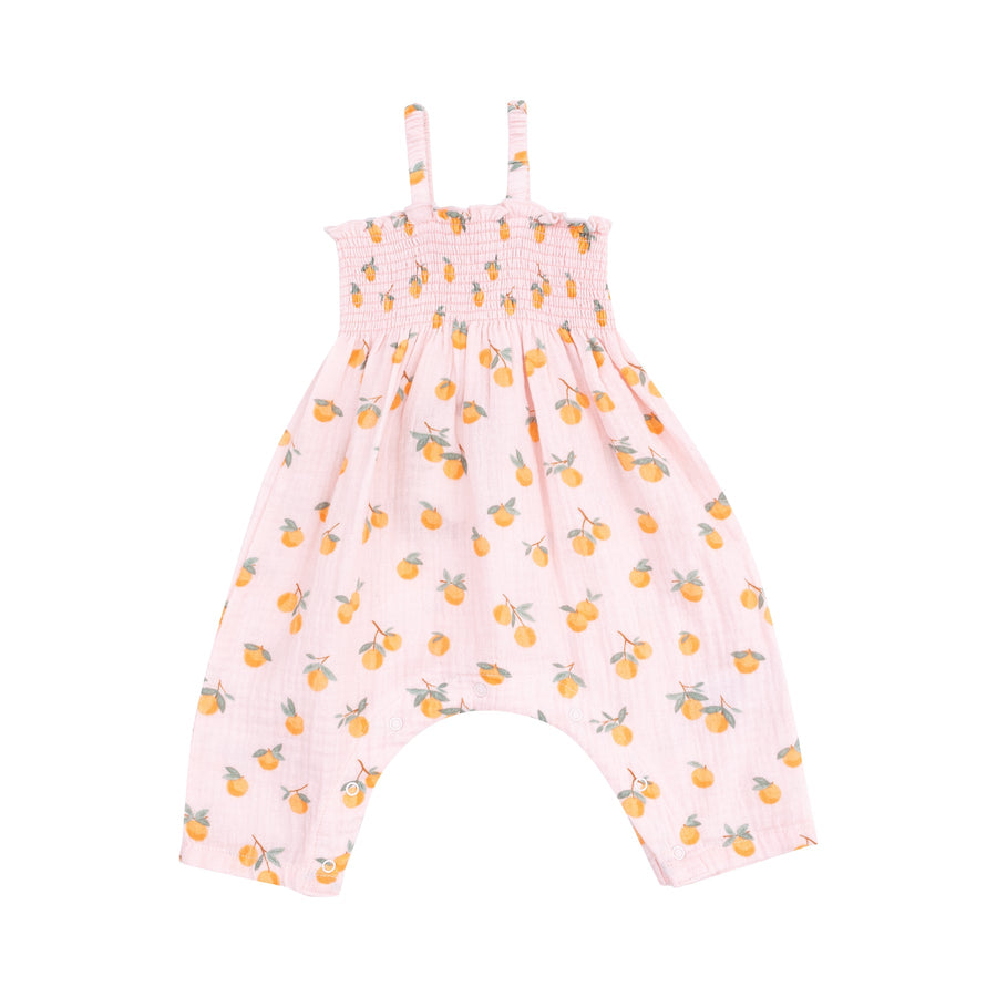 Tie Strap Smocked Romper - Sweet Clementines