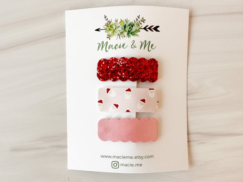 Set of 3 Snap Clips - Santa Girly
