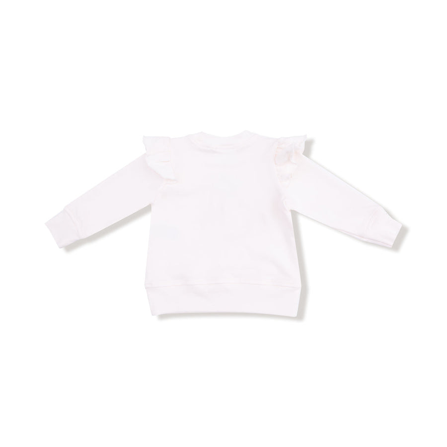 Ruffle Shoulder Sweatshirt - Cutie Pie Embroidery