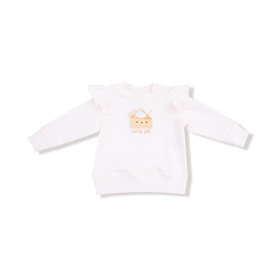 Ruffle Shoulder Sweatshirt - Cutie Pie Embroidery