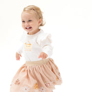 Ruffle Shoulder Sweatshirt - Cutie Pie Embroidery