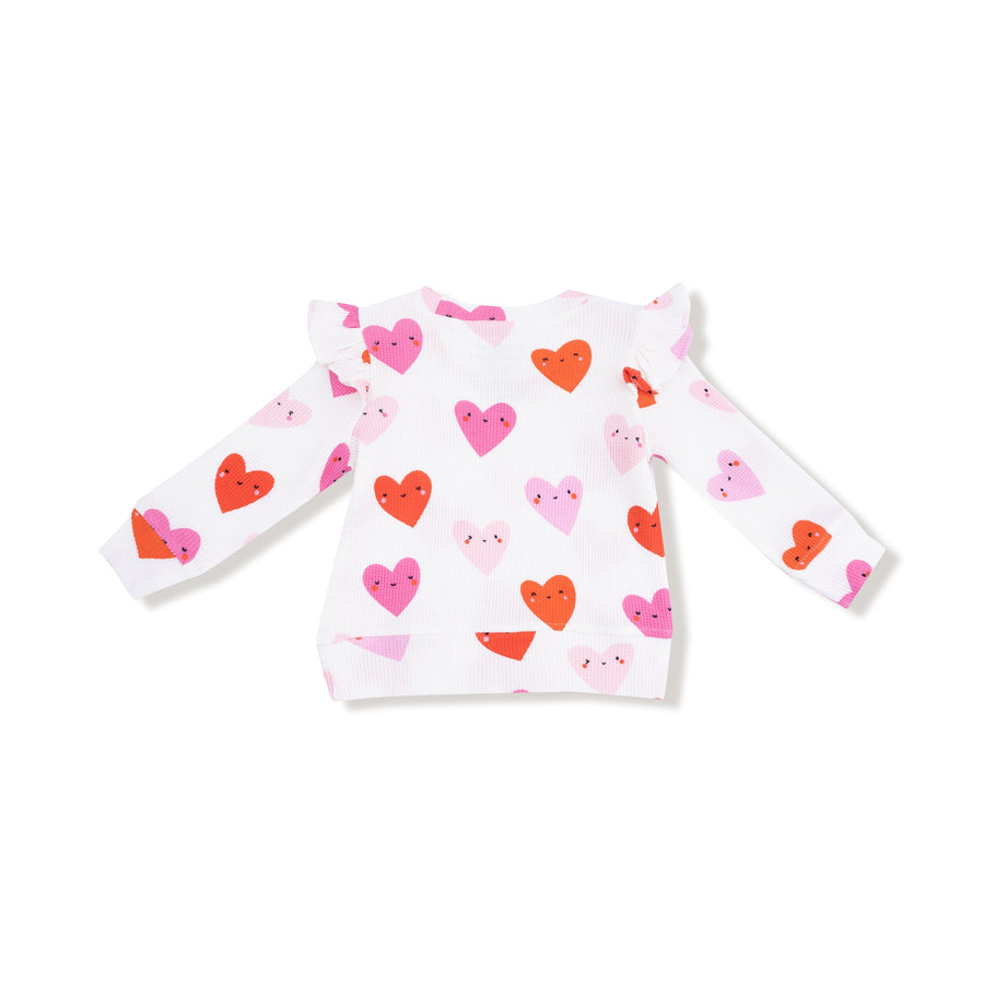Ruffle Sleeve Top - Happy Hearts