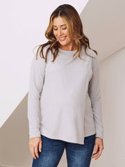 Monique Long Sleeve Nursing Brushed Knit Top - Grey