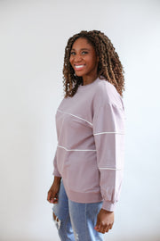 Relaxed Fit Invisible Zipper Breastfeeding Sweatshirt with Piping - Lilac