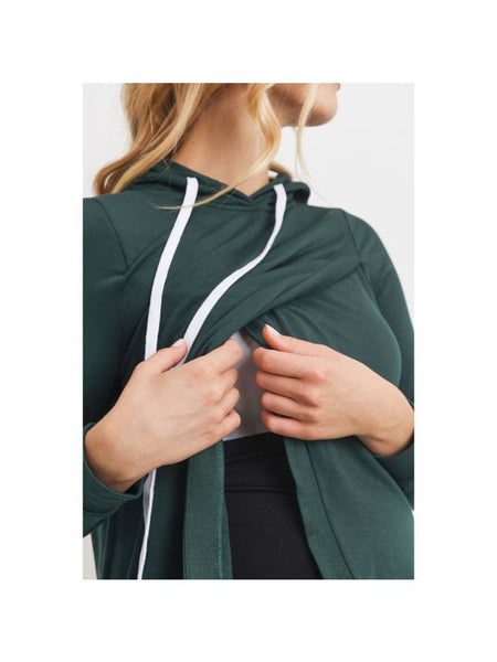 Heavy Brushed French Terry Maternity and Nursing Hoodie - Hunter Green