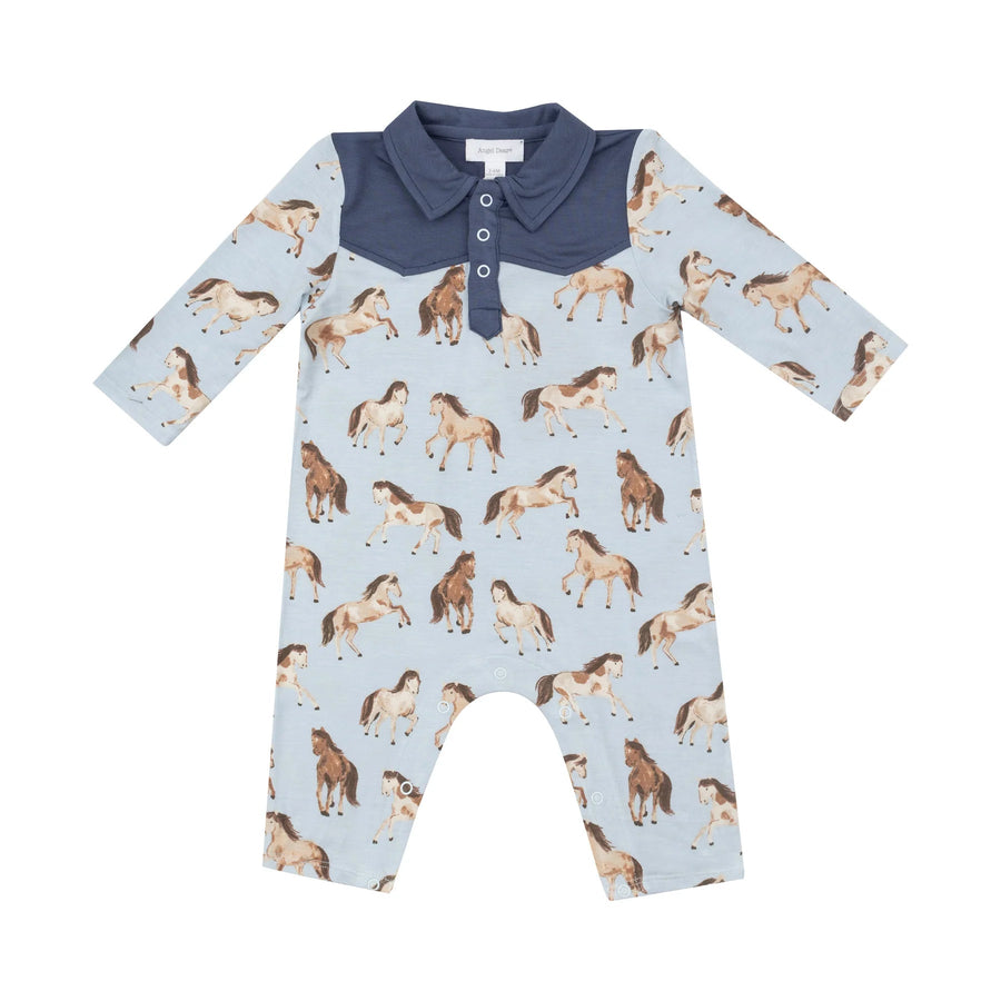 Long Sleeve Cowboy Romper - Horses