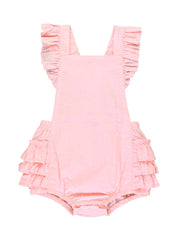 Girls Pink Embroidered Vintage Dot Flutter Romper