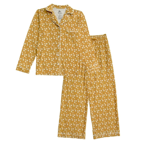 Women's Ribbed Bamboo Long Sleeve Pajama Set - Golden Blooms