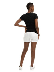 White Rolled Maternity Jean Shorts - 5"