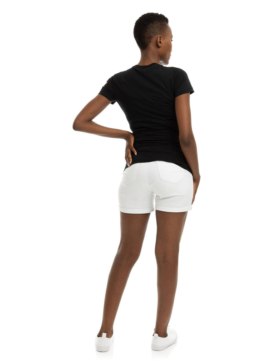 White Rolled Maternity Jean Shorts - 5"