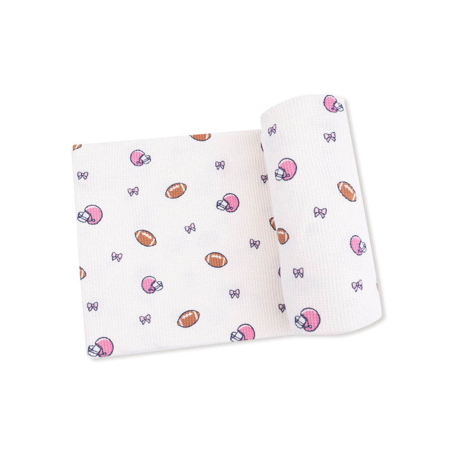 Bamboo Swaddle Blanket - Footballs & Bows