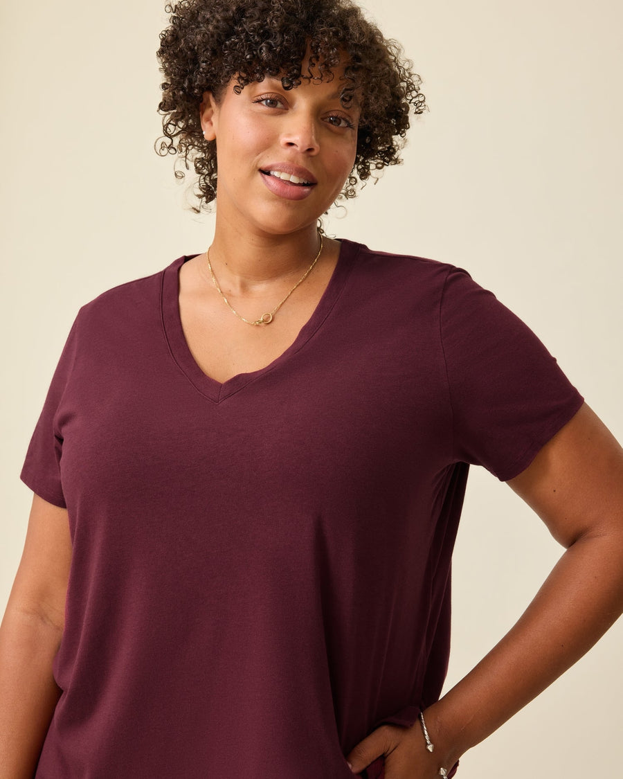Classic Modal V-Neck Nursing T-Shirt - Burgundy