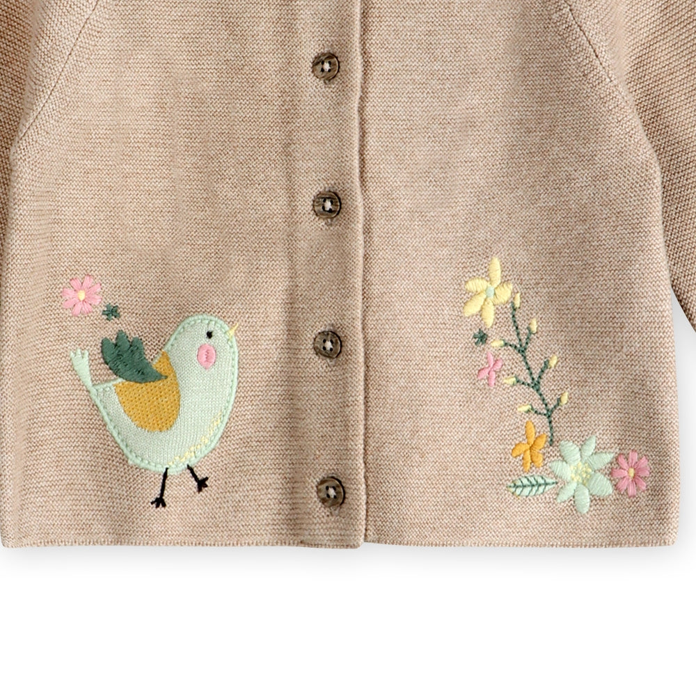 Organic Cotton Embroidered Baby Knit Cardigan - Bird