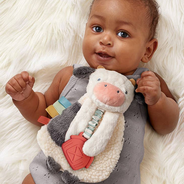 Itzy Lovey Cow Plush with Silicone Teether Toy