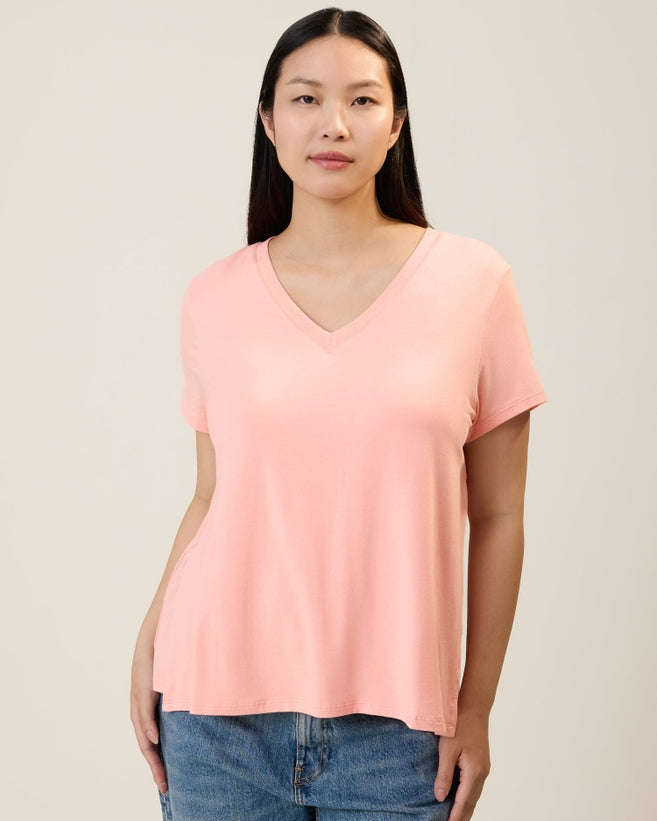 Classic Modal V-Neck Nursing T-Shirt - Sunset Pink