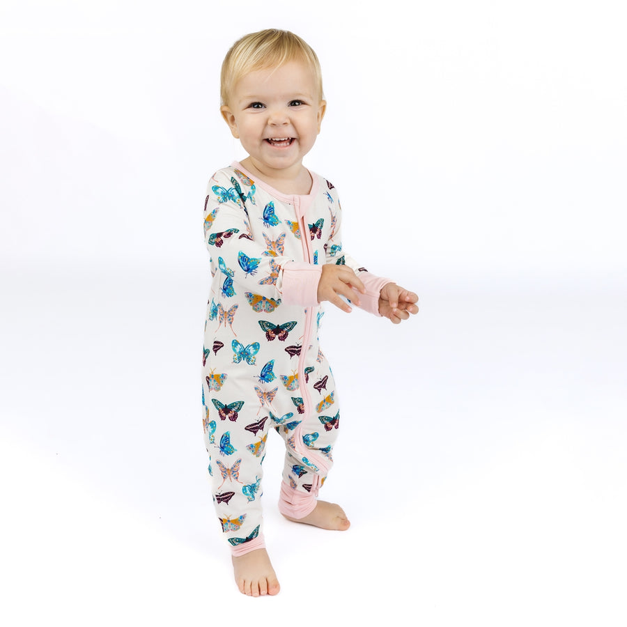 Bamboo Convertible Baby Pajamas - Wings of Paradise Butterflies