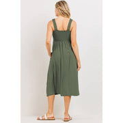 Tie Shoulder Smocked Maternity Midi Dress - Olive