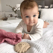 Lion Comforter in Dusty Pink Muslin w/Natural Rubber Teether