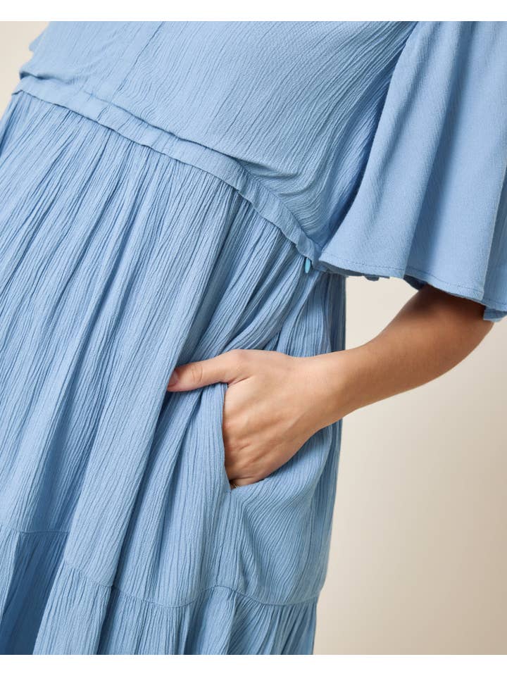 Marlowe Maternity & Nursing Mini Dress - Vintage Blue