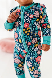 Bamboo Convertible Footie - Navy Floral - Maren