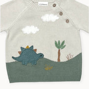 Dino Applique Button Baby Pullover Sweater - Stone