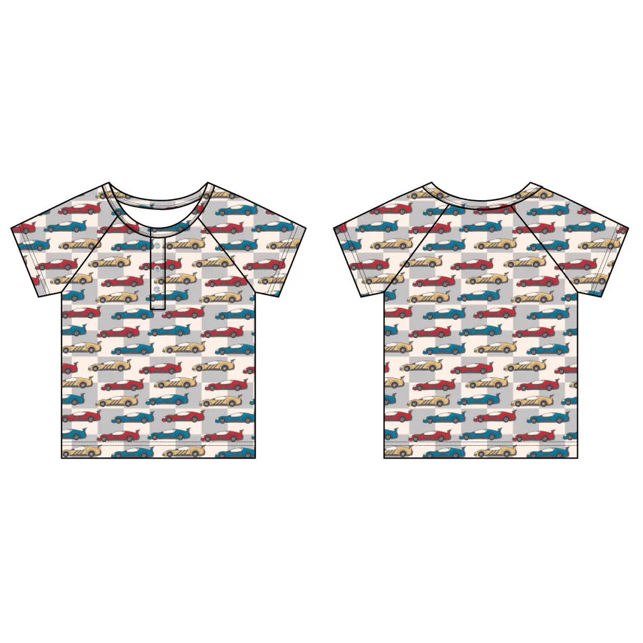 Short Sleeved Raglan Henley - Matchbox Cars