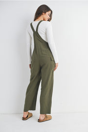 Straight Leg Maternity Adjustable Overalls - Olive