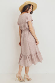 Flutter Sleeve V-Neck Maternity Ruffle Midi Dress - Mauve