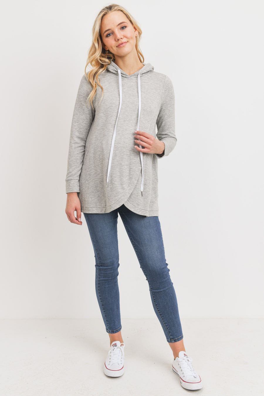 French Terry Crossover Maternity and Nursing Hoodie - Heather Grey