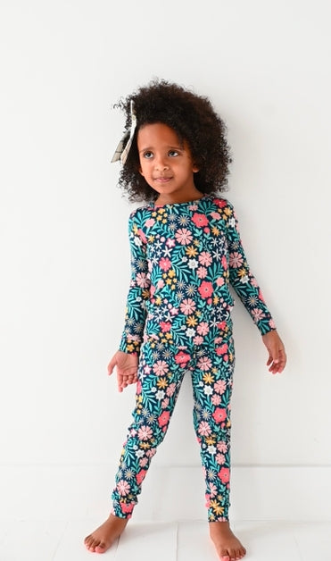 Two Piece Pajama Set - Navy Floral - Maren