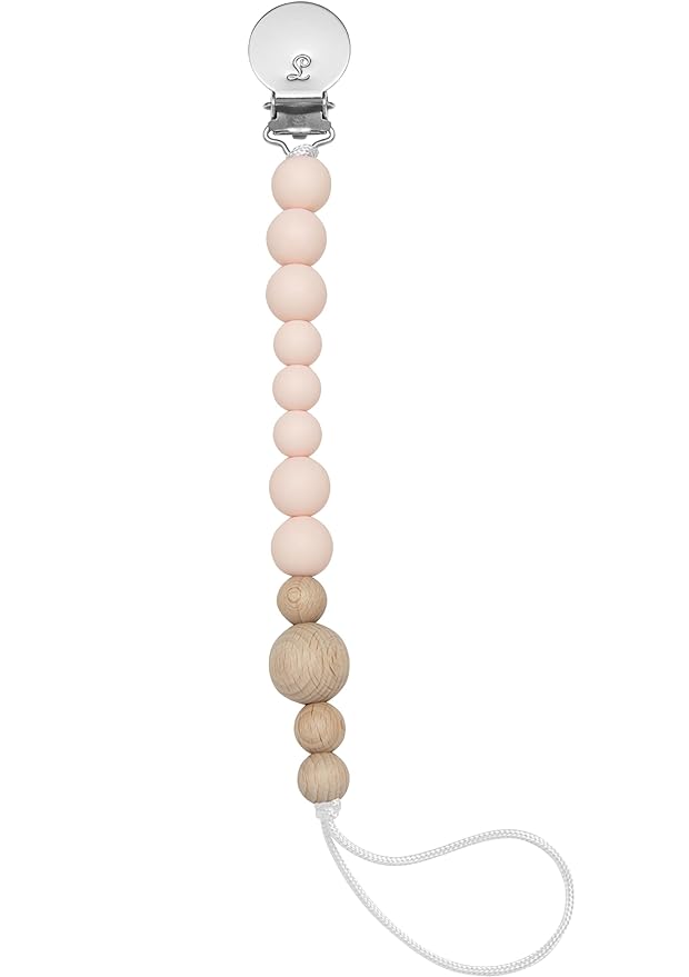 Color Block Silicone and Wood Pacifier Clip - Blush