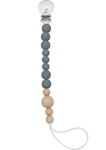 Color Block Silicone and Wood Pacifier Clip - Storm