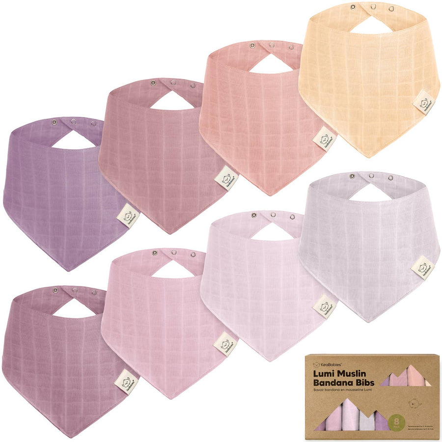 8 Pack Lumi Organic Cotton Muslin Bandana Bibs - Lavender