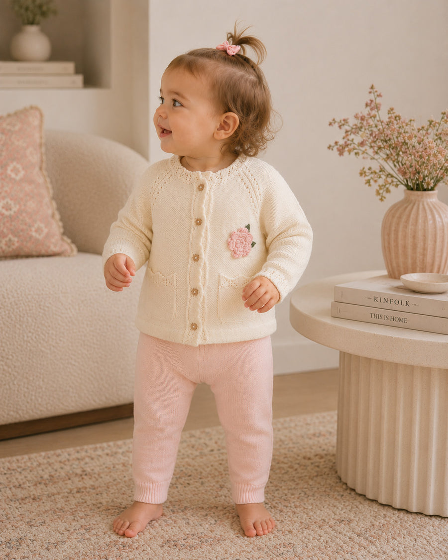 Anna Crochet Flower Knit Baby Cardigan
