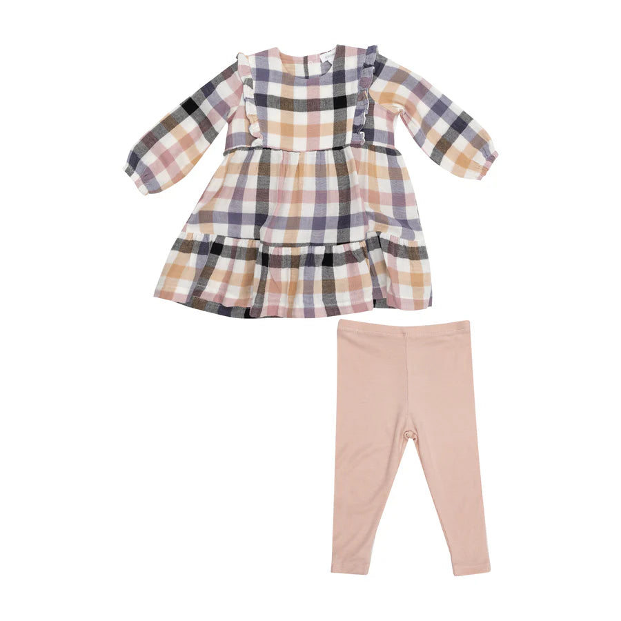 Ruffle Tiered Dress and Leggings - Harvest Plaid