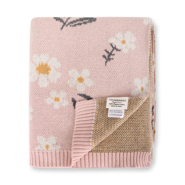 Organic Jacquard Sweater Knit Baby Blanket - Daisy Floral