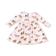 Long Sleeve Twirly Dress - Horses - Pink