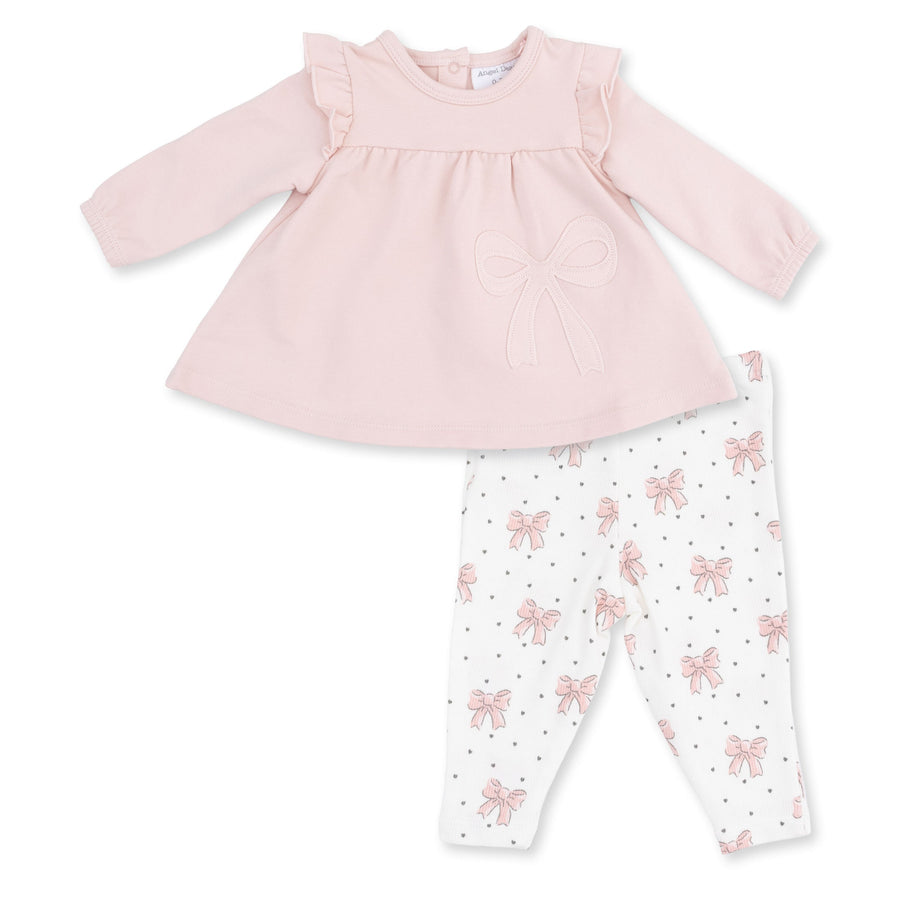 Long Sleeve Sweatshirt with Ruffles and Leggings - Veiled Pink Bows