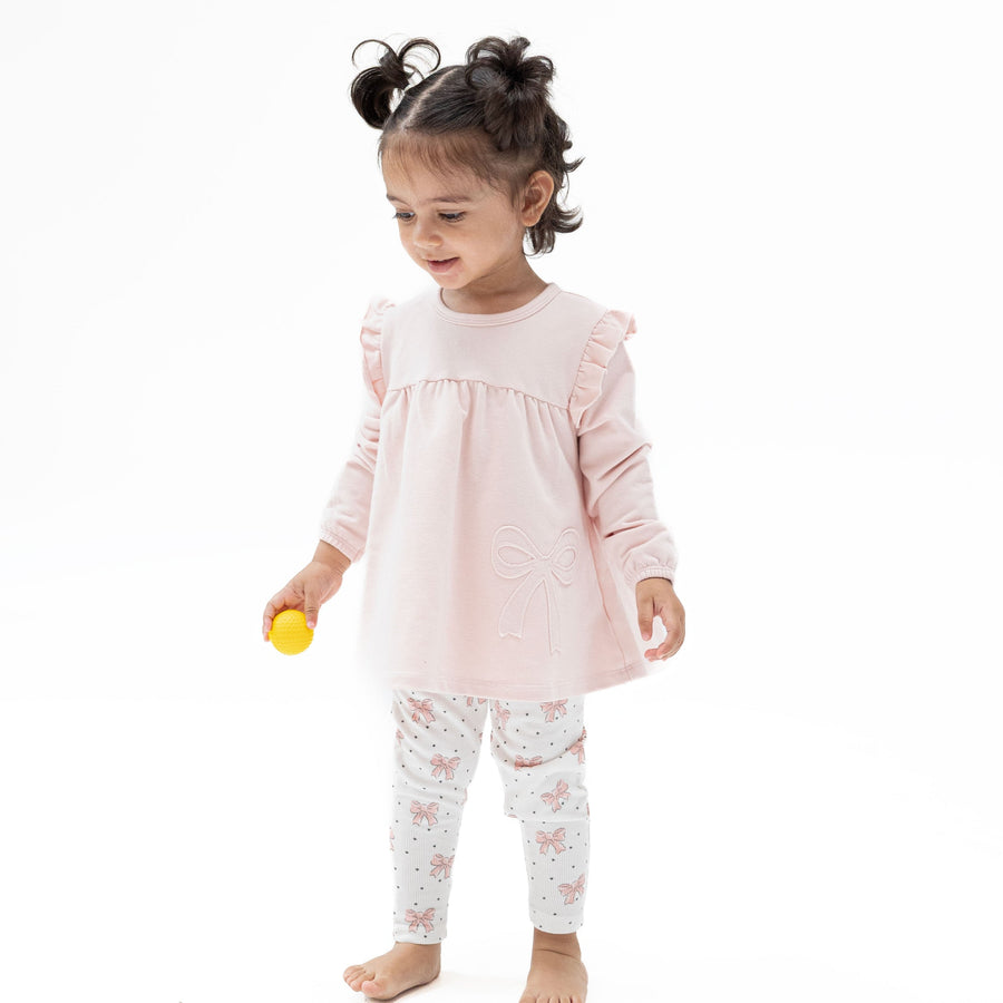 Long Sleeve Sweatshirt with Ruffles and Leggings - Veiled Pink Bows