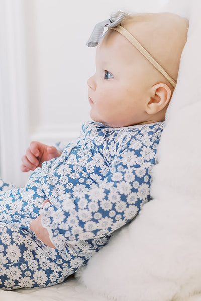 Ruched Romper - Blue Daisies