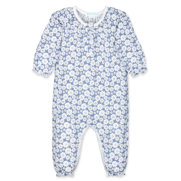 Ruched Romper - Blue Daisies