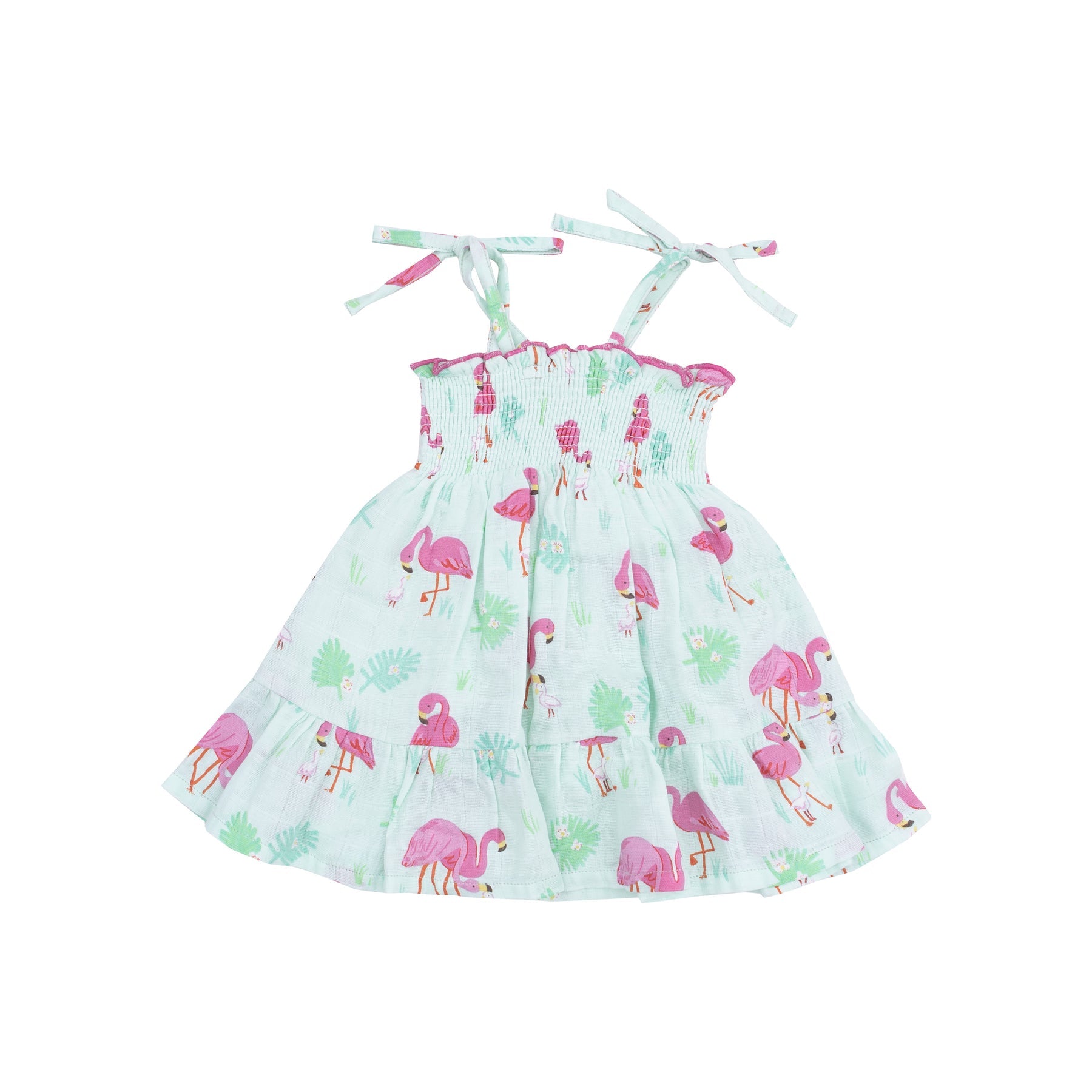Tie Strap Smocked Sundress and Diaper Cover - Flamingos