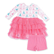 Twirly Long Sleeve Tutu Dress and Cartwheel Short - Bow Trellis Tree