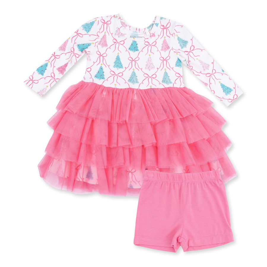Twirly Long Sleeve Tutu Dress and Cartwheel Short - Bow Trellis Tree
