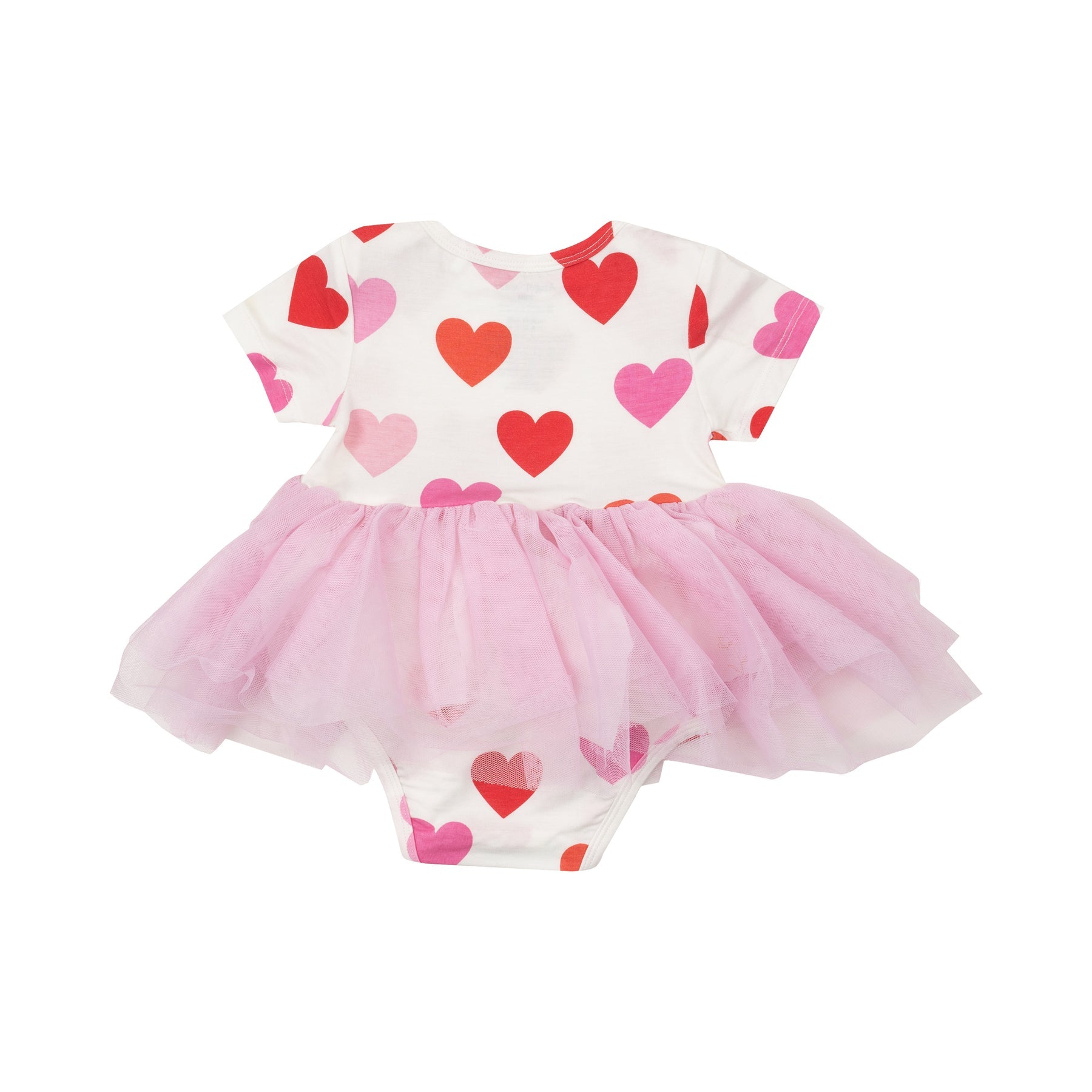 Twirly Short Sleeve Tutu Bodysuit Dress - Hearts