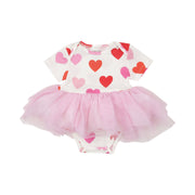 Twirly Short Sleeve Tutu Bodysuit Dress - Hearts