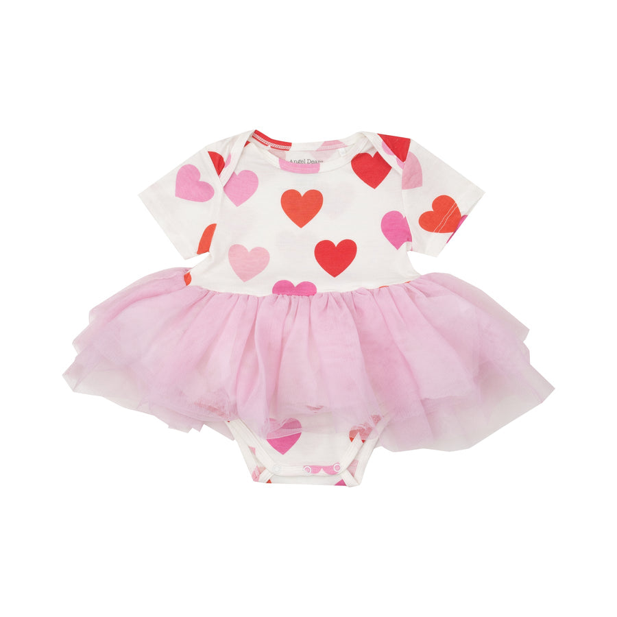Twirly Short Sleeve Tutu Bodysuit Dress - Hearts