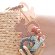 Silicone and Beechwood Bunny Rattle Teether - Various Colors